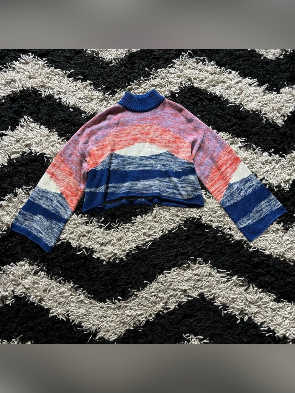 Vero Moda Colorful Knit High Neck Crop Fit Bell Sleeve Sweater